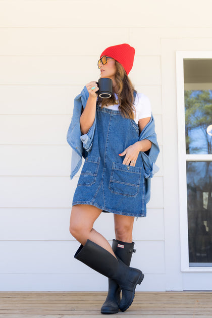 Free People Overall Smock Denim Mini Dress