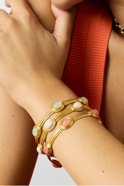 Julie Vos Portofino Melon Jade Stone Bangle Bracelet