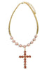 TWT® Rae Light Pink Pave Cross & Round Stone Necklace