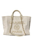 Chanel Deauville GM Canvas & Leather Chain Tote Bag White