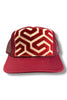 Kilim Trucker Hat -Burgundy w/ Geometric Pattern