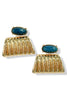 True Design Teal Grooved Trapezoid And Oval Stone Earrings