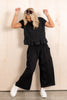 One by One Short Sleeve Black Pant Set