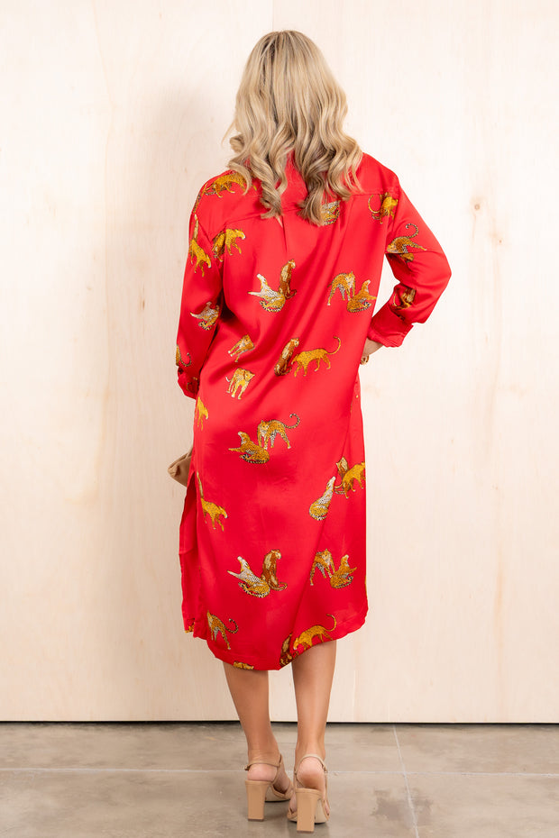 red leopard long sleeve dress Tianna Red Leopard Long Sleeve Midi Dress