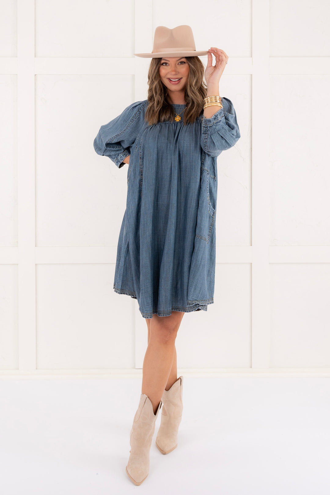 slim fit dress slacks Wrangler Girl's Horseshoe Print Denim Ruffle Hem Dress – Pard's Western Shop main image 0