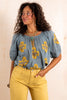 This is Love Grey with Mustard Floral Embroidery Short Sleeve Blouse