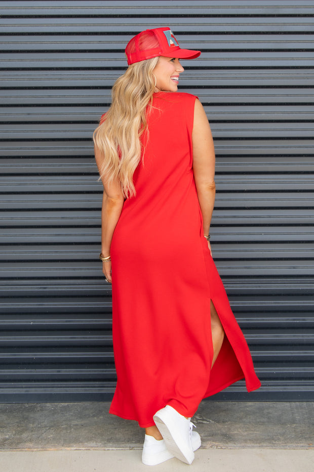 Cassie Red Short Sleeve Maxi Dress