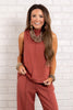 Audrey Terracotta Mock Neck Sleeveless Top