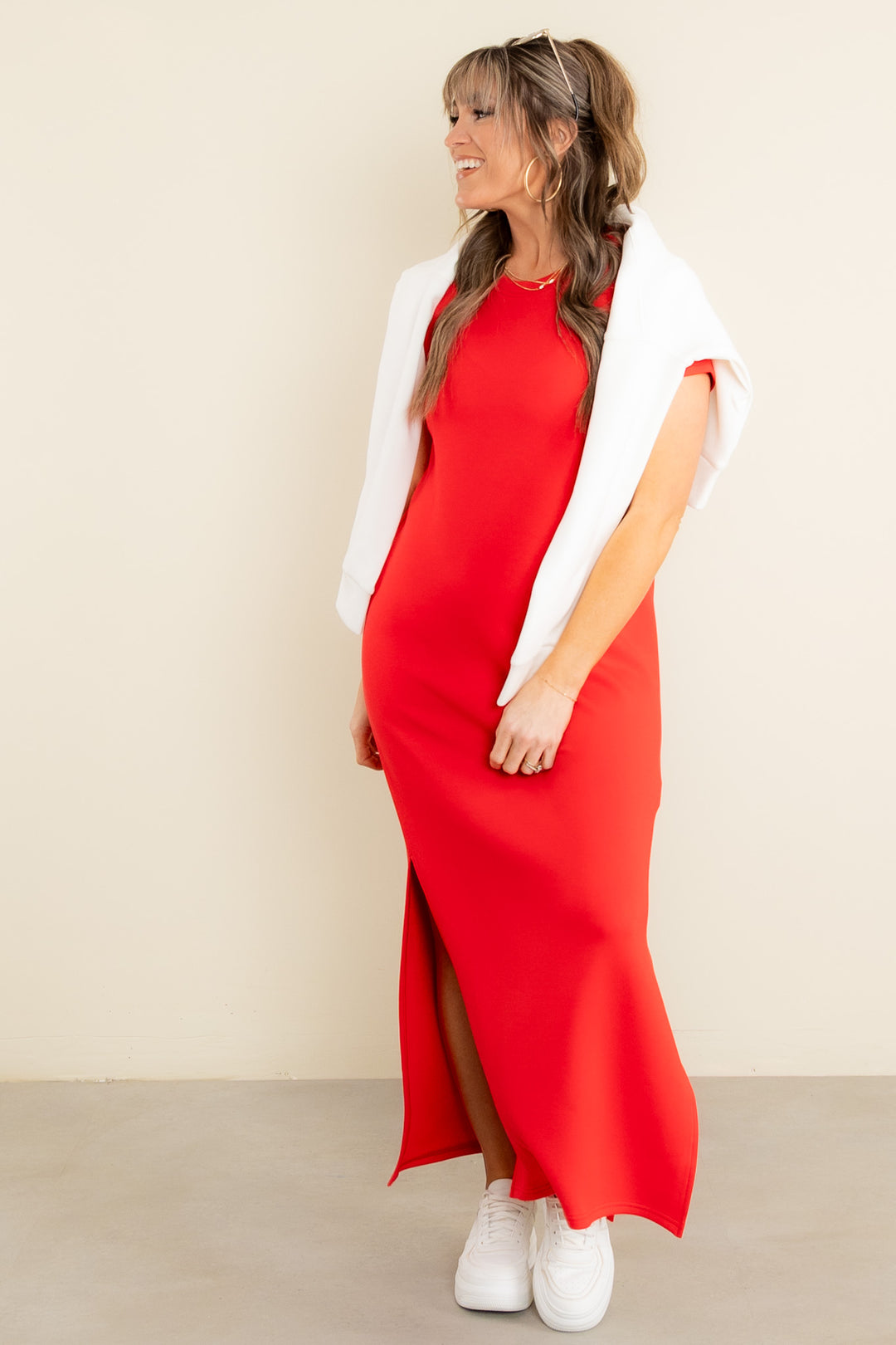 open lace back dress SPANX AirEssentials Red Maxi Dress