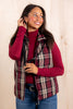 Take it All Burgundy Plaid Zip Up Puffer Vest Top