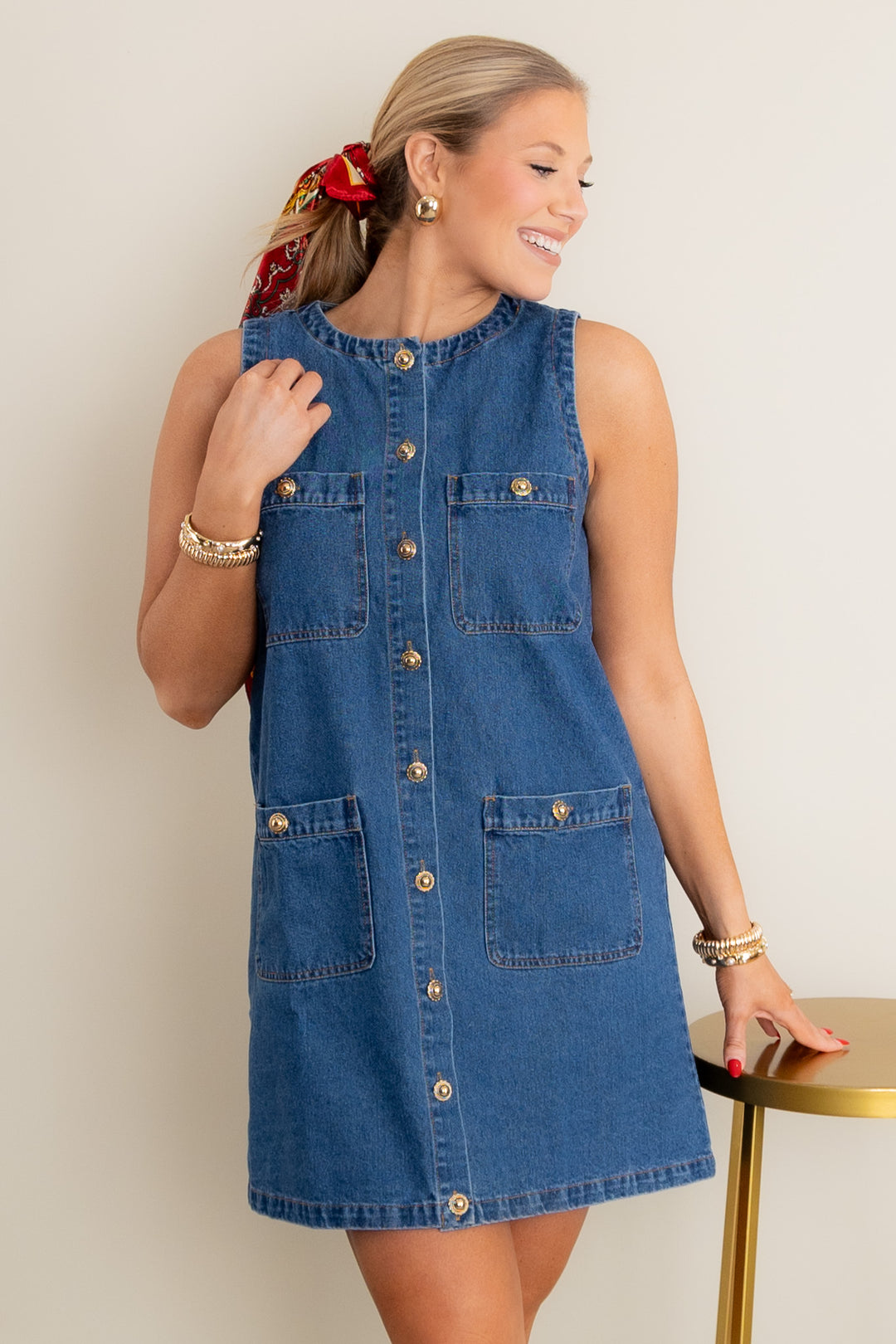 stella denim mini dress Stella Sleeveless Denim Mini Dress