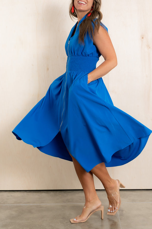 ocean blue midi dress Claudia Ocean Blue Sleeveless Midi Dress