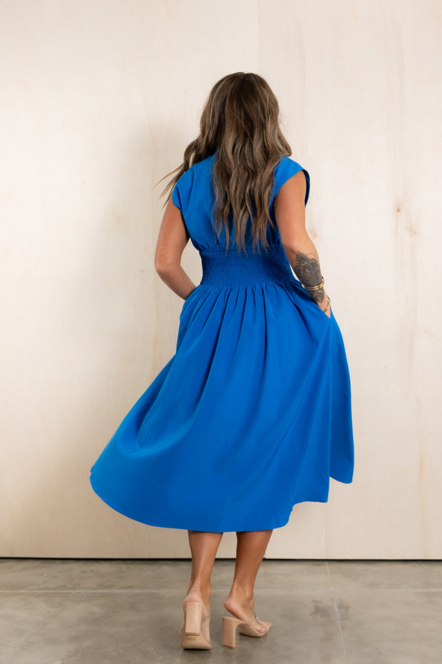 ocean blue midi dress Claudia Ocean Blue Sleeveless Midi Dress