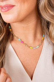 Kendra Scott Bailey Yellow Gold Plate Chain Necklace in Rainbow Multi Mix, 9608850955