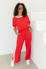 Talkin' Back White Stripe Edge Red Drawstring Wide Leg Pants