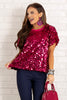 DOORBUSTER Geovani Cherry Red Sequin Short Sleeve Blouse