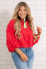 Building Confidence Berry Red Bubble Long Sleeve Top