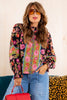 Here and Now Black Multicolor Floral Print Long Sleeve Top