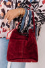 Other Side Burgundy Suede Bucket Bag