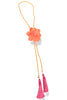 Lotus Orange Citrus Flower Fuchsia Tassel Golden Yellow Bolo Necklace