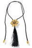 Grace Black and Gold Pendant Tassel Rope Necklace