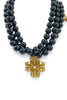 Triple Iconic Pearl Choker - Black - Electra Cross Medallion - Gold | Virgins Saints & Angels