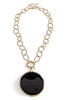 Shadow Stone Black Round Pendant Necklace