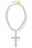 TOVA Donatella Ultra Baby Blue White Opal Cross Necklace