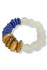 Julia Brown Bone, Blue Ashanti Glass Stretch Bracelet