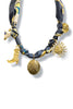 Walkin' Boots Gold Charm Navy Scarf Necklace