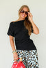 Celine Asymmetric Black Short Sleeve Blouse