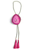 Pink Geode Bolo with Olive Rope and Fuchsia Tassel Necklace