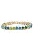 Glassy Blue Multi Crystal Stretch Gold Bracelet
