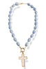 Taken Back Blue Cross Pendant Beaded Necklace