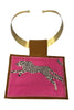DOORBUSTER Kilim Choker Necklace Suede Pink Cheetah