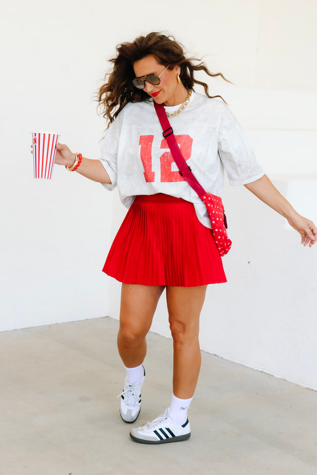 DOORBUSTER Moments Before High Waisted Pleated Ruby Lined Mini Skort