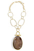 Time To Tell Gray Oval Pendant Gold Chain Necklace