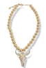 Staying With You Gold and White Long Horn Beaded Necklace
