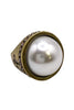 Brass Swarovski Signet Shell Pearl Cabochon Ring Size 9 | FRENCH KANDE - FINAL SALE