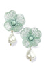 Aurora Mint Flower Pearl Drop  Earrings