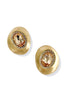 Give It To Me Peach and Gold Pave Oval Stone Earrings