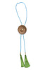 TWT® Loretta Chocolate Concho Baby Blue Rope Olive Tassel Bolo Necklace