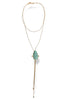 Just In Time Gold and Turquoise Layered Lariat Chain Necklace