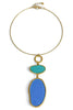 Time It Out Blue And Gold Drop Pendant Choker Necklace