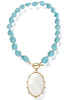 Took It Away Turquoise Oval Pendant Beaded Necklace