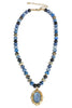 More Time Blue Multi Oval Stone Pendant Beaded Necklace