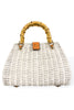 Frances Valentine Rooster White Wicker Bamboo Handle Bag