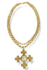 Eliana Cream and Gold Cross Double Chain Necklace