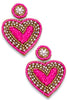 Heart On Fire Fuchsia Beaded Earrings -