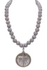 Silver Quartz Ball w/Coin & Cross Necklace | Rockstar In Rome